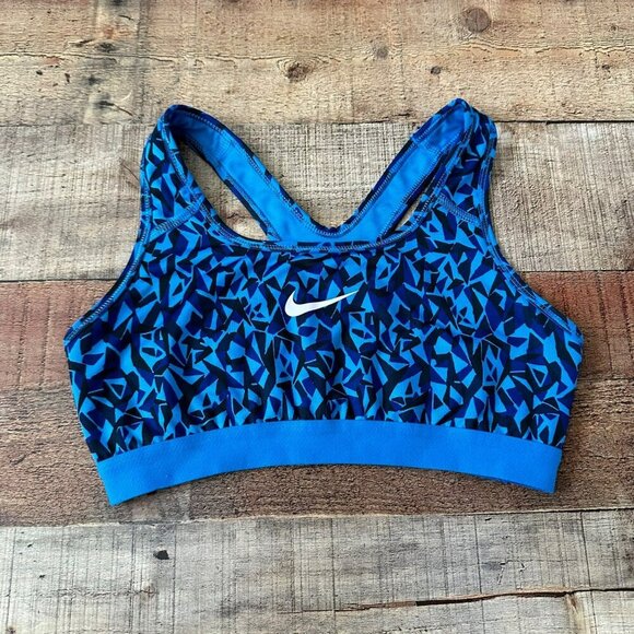 Nike Dri-Fit Blue & Black Geometric Swosh Sports Bra - Size M - Picture 1 of 6